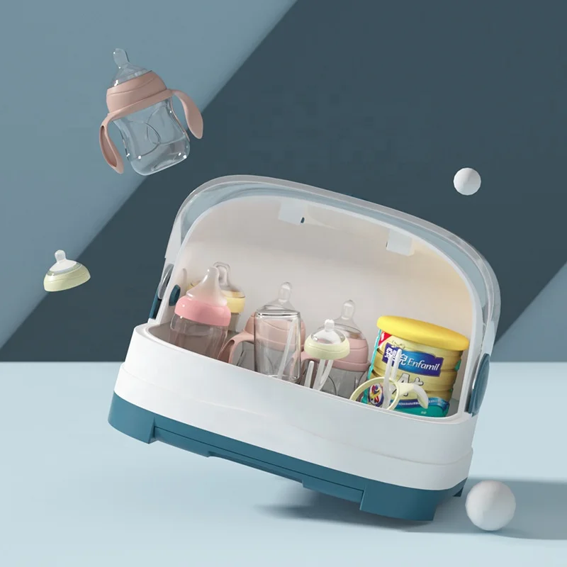 Household Infant Milk Feeder Storage Box Drying Rack Plastic Baby Bottle Drying Rack With Cover