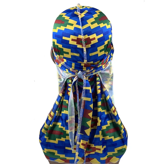 Manufacturer silky hair 360 waves cap du rag velvet custom logo design printed bonnet durag for men