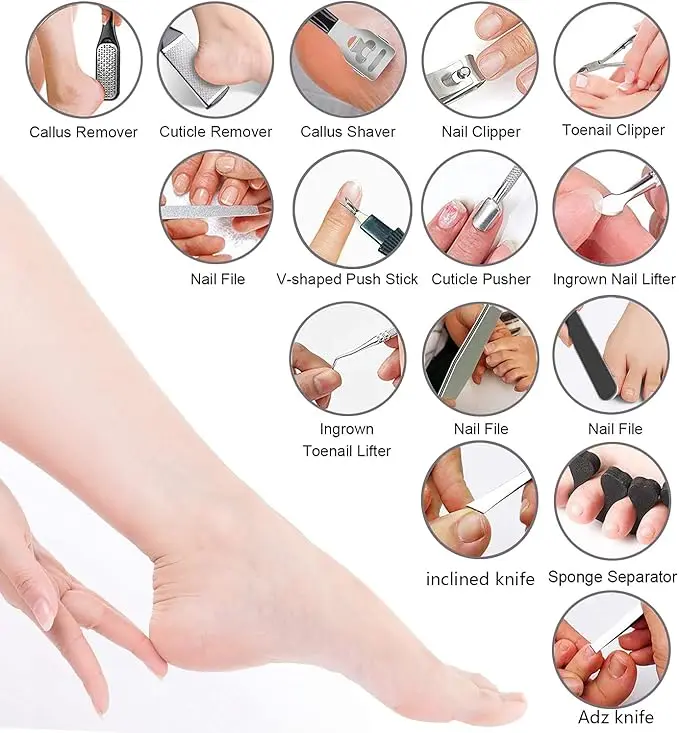 Pedicure Kit 36 in 1 Stainless Steel Professional Pedicure Tools Set Foot Rasp Peel Callus Dead Skin Remover Feet Care Pedicure