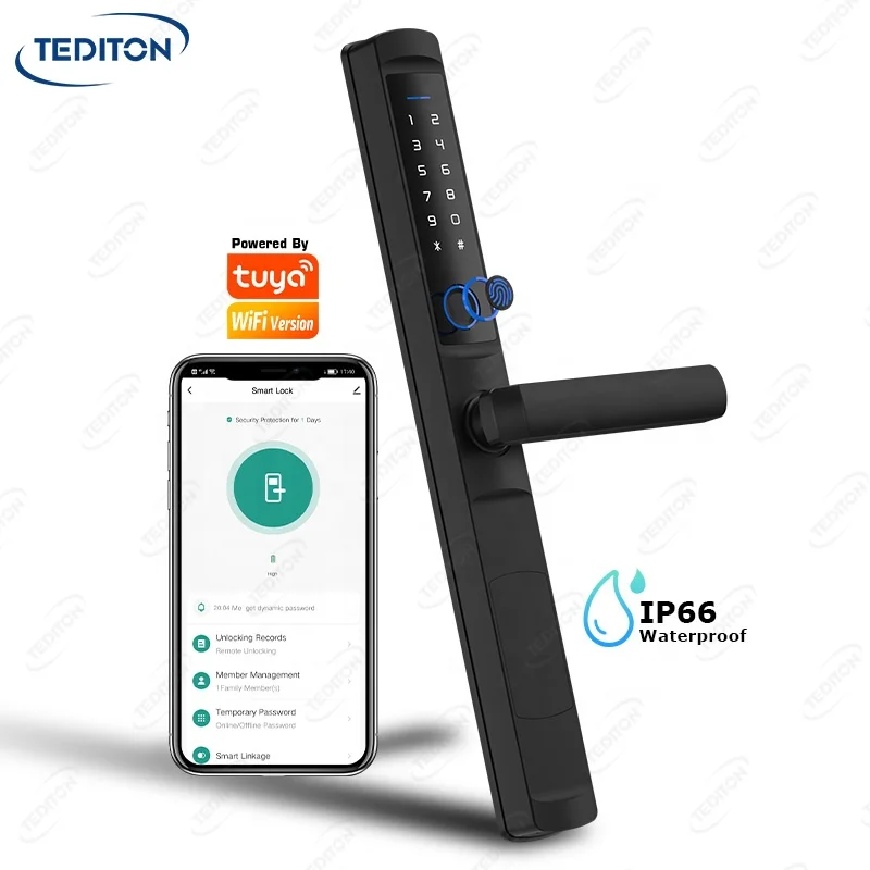 Tediton Waterproof Tuya WiFi Control Smart Digital Aluminum Lock Electronic Fingerprint Smart Lock Door