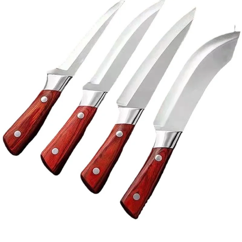 Factory Price Butcher Boning Knife Stainless Steel Splitting Knife Mahogany Handle Boning Knife