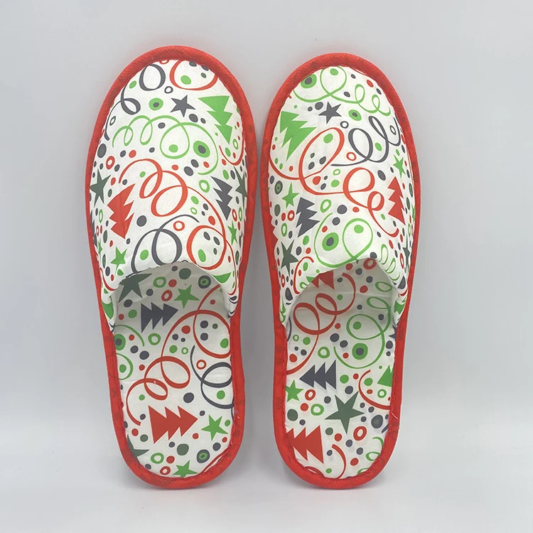 Deluxe hotel Christmas atmosphere luxury Christmas tree star pattern disposable silent non-slip slippers sublimation christmas