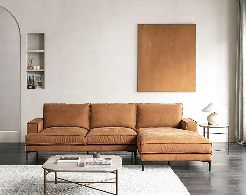 European-style modern living room top head triple leather sofa Down filling sofa