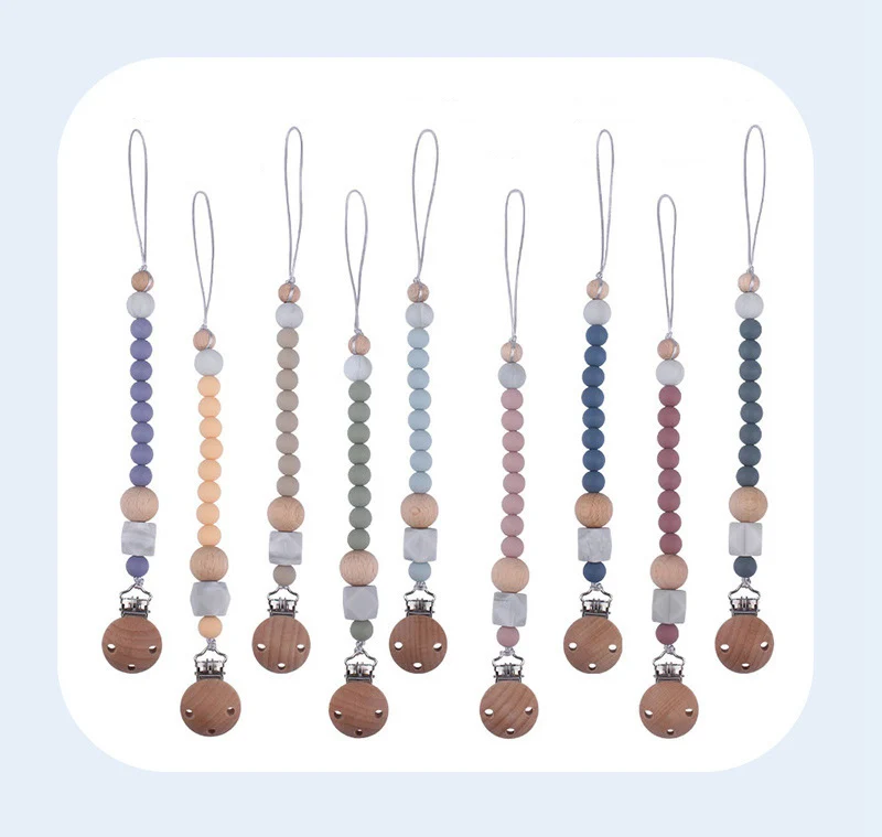 Custom Nursing Gifts Baby Infant Teething Toy Hook Silicon Wooden Pacifier Holder Dummy Clip Chain For Girls Boys