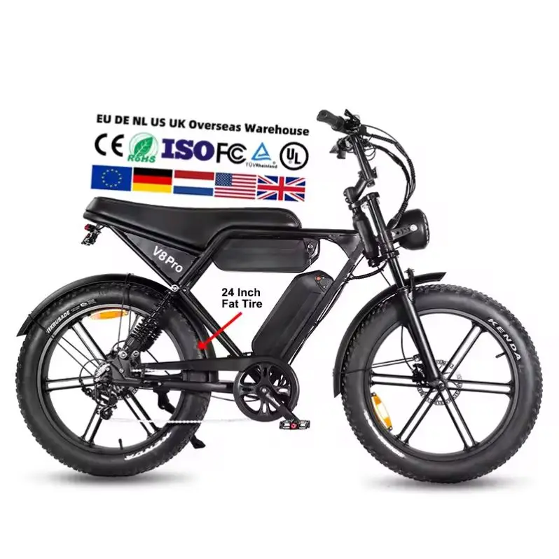 OUXI V8 PRO Electric Bicycle Fat Tire  24INCH Double Battery Shimano 7-Speed  Hydraulic Brake 65KM  EU/US/BR Stock
