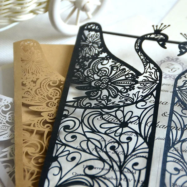 Cheap laser cut wedding cards invitations with bank card
