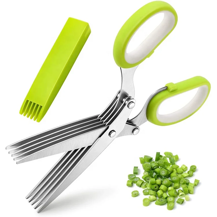 Multipurpose 5 Blade Kitchen Herb Shears Stainless Steel Kitchen Scissors Safety Cutting Tools With Kitchen Gadgets