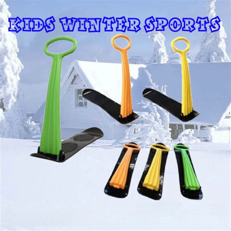 Manufacture Supply Children Plastic Foldable Kick Snowboard Scooter Ski with Handle Grip Multiple Colors