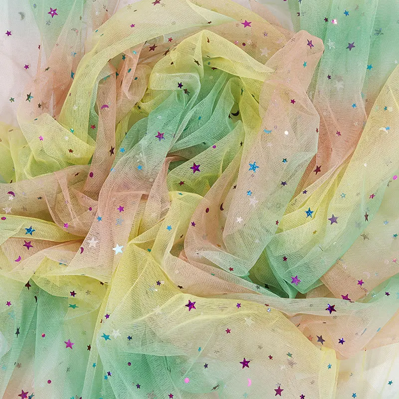 Twinkle Twinkle Little Star 100% Polyester Shiny Tulle Sequins Net Lace Fashion Lace Fabric Tulle For Girls Skirts Solid