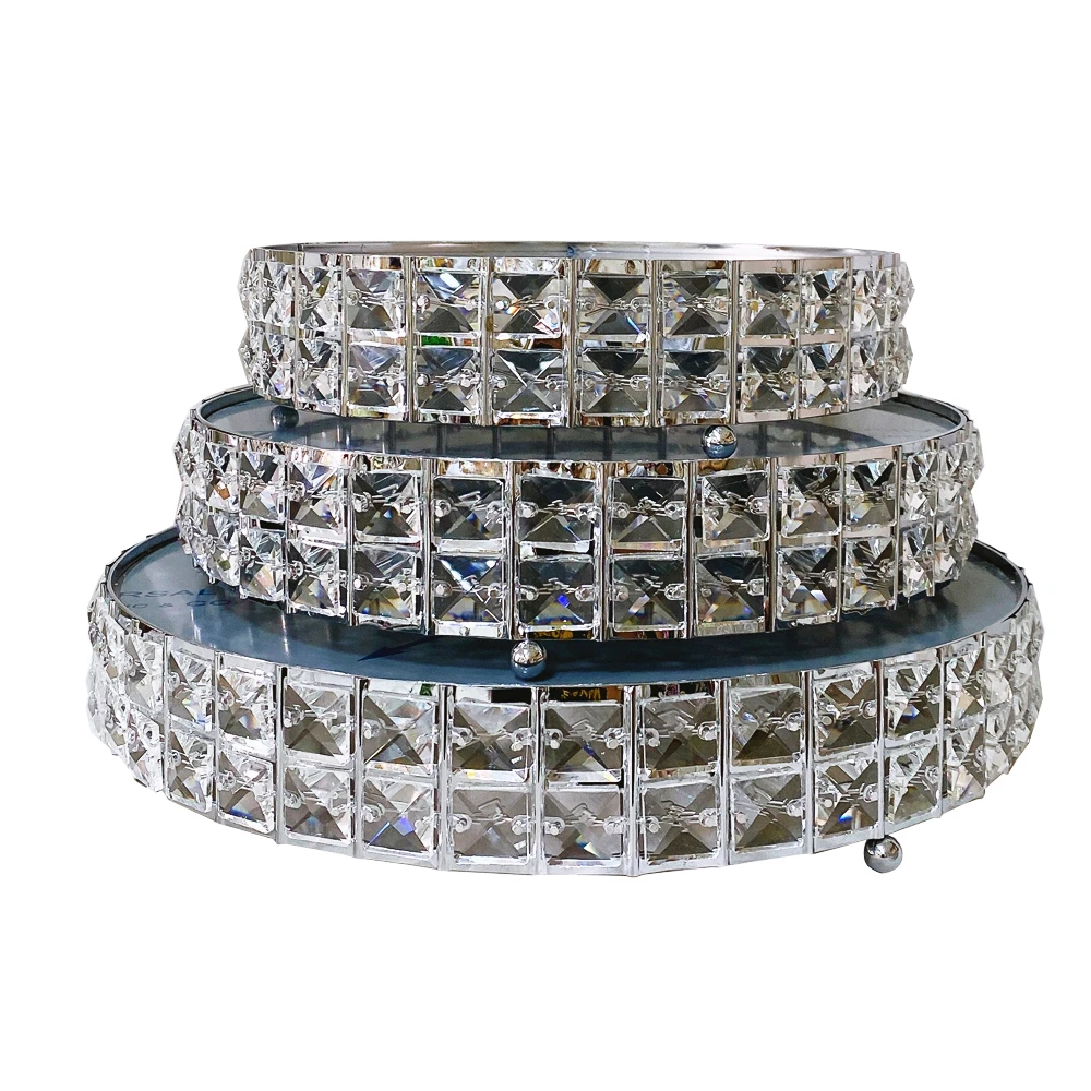 Luxury 3-Tier Wedding Cake Stand Set New Style Crystal Beads and Mirror Top Iron Material for Dessert Table or Party Event