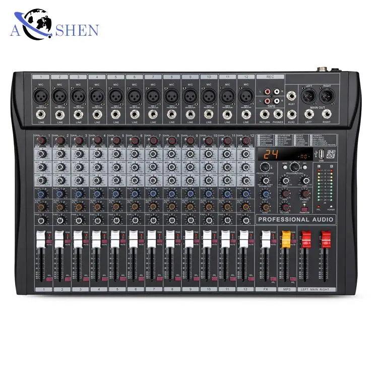 Factory Professional 12 channels Audio Mixer 24 DSP USB karaoke mixing console DJ party