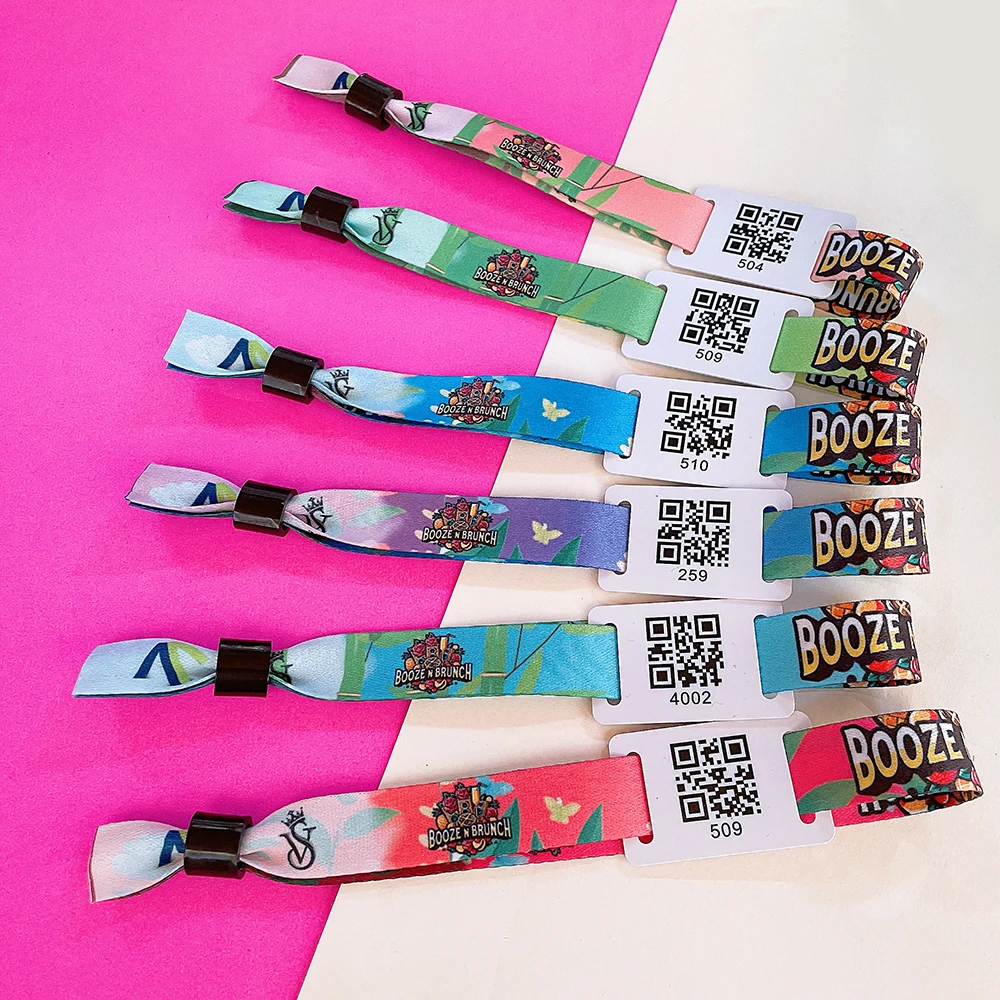 Customized club ribbon fabric wristband custom holographic VIP ticket event bracelet
