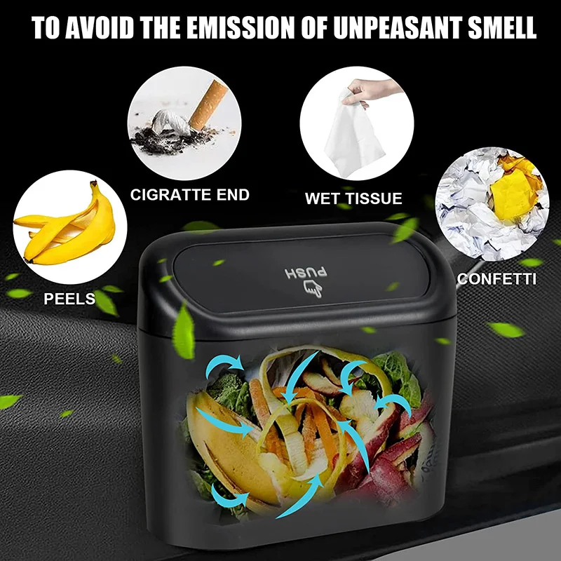 Mini car trash can vehicle car garbage bin with lid and trash bag universal storage for front back seat YT9020