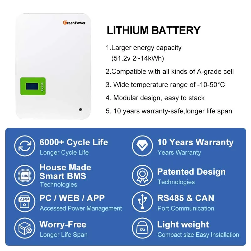 Easy Use 24V 48V 200AH 10KWH Lithium Power Wall Solar Energy Storage Battery Factory Price