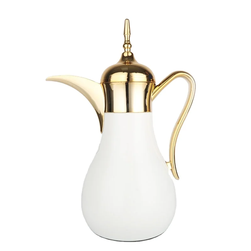 0.7L High class porcelain white metal Dallah with Glass Inner Arabic coffee pot