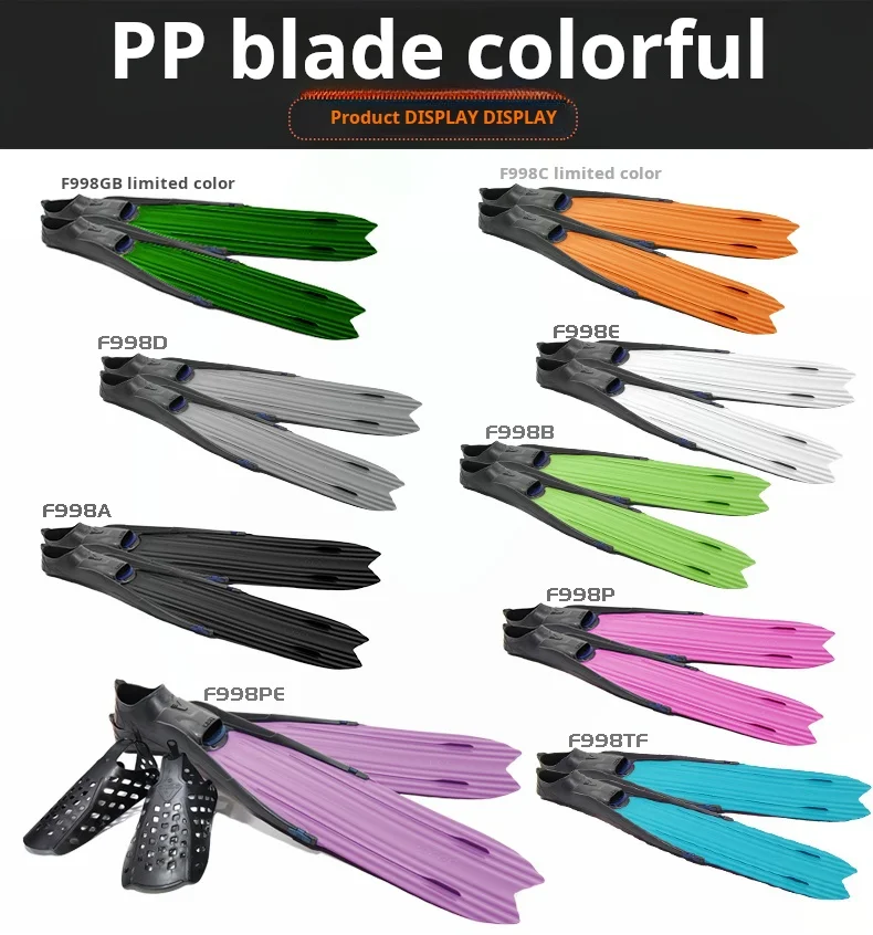Professional free diving thermoplastic long fins for men and women all white deep diving fishing and rubber swim fins