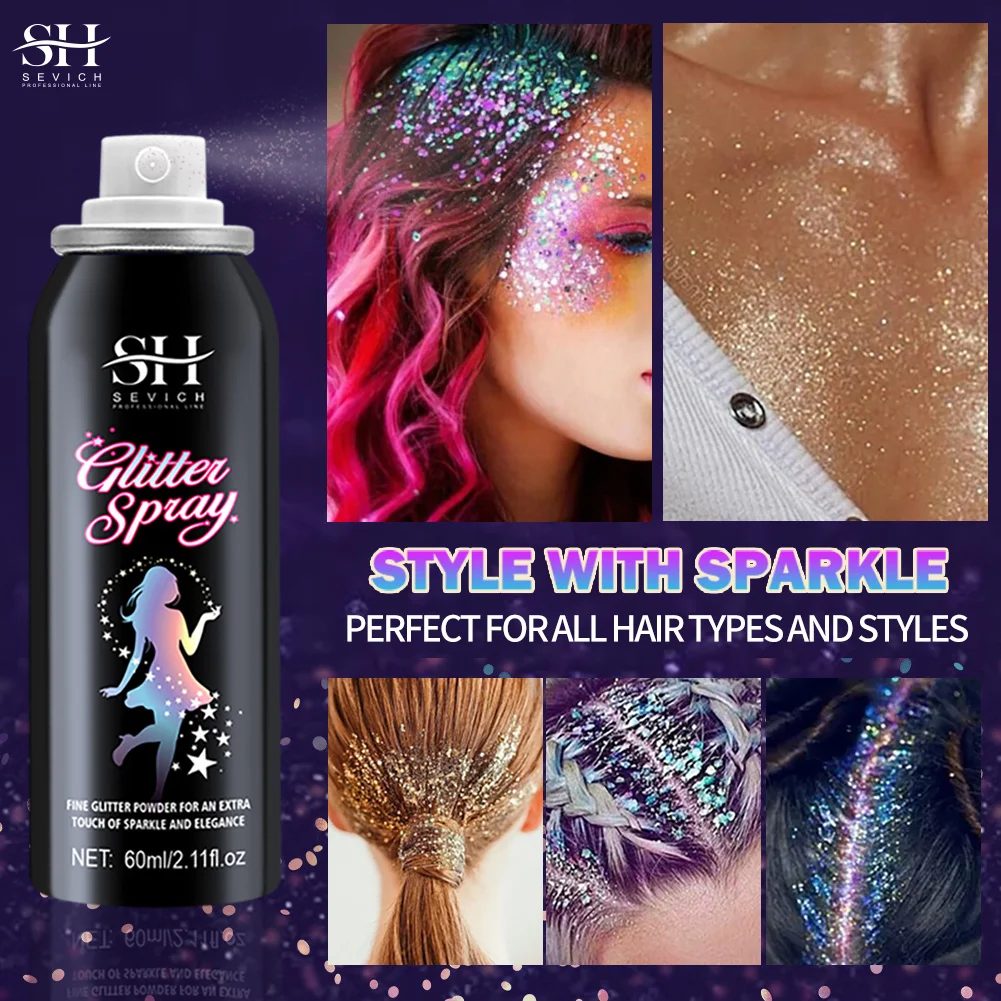 Christmas Party Professional Natural Hair Beauty Shine Black Hair Dye Color Spray Body Glitter Spray Set