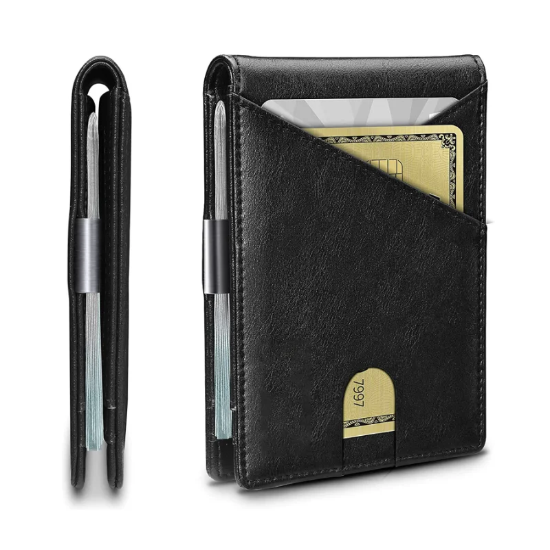 YY Hot Selling RFID Blocking Slim Bifold Genuine Leather Minimalist Front Pocket Wallets for Men with Money Clip Thin Gift