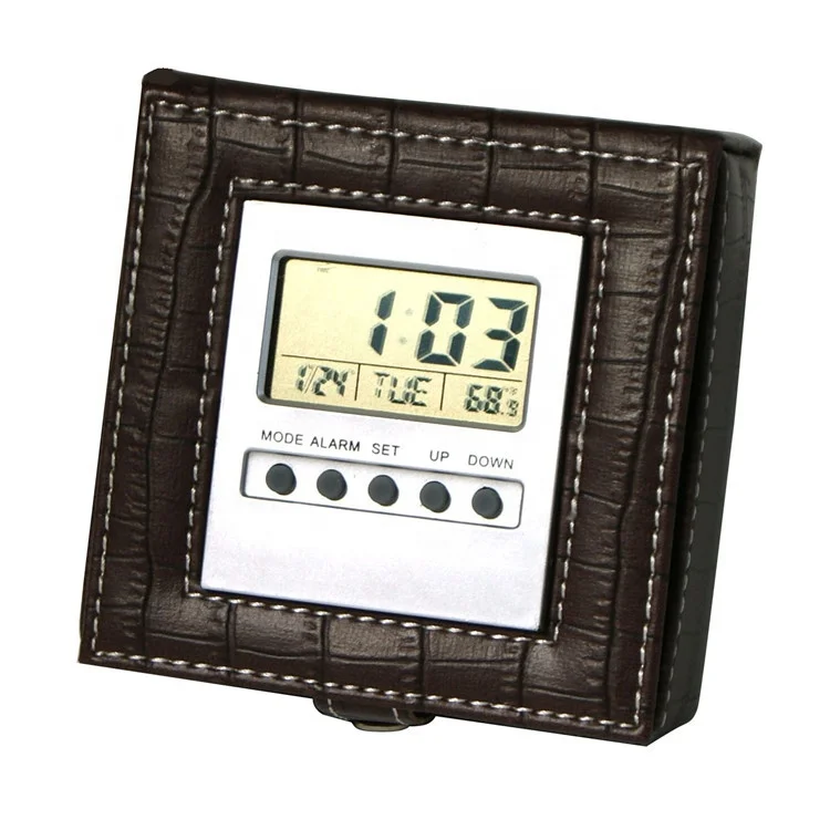 LG3015B  PU leather making draw digital screen clock for gift handmade Foldable table stand alarm clock
