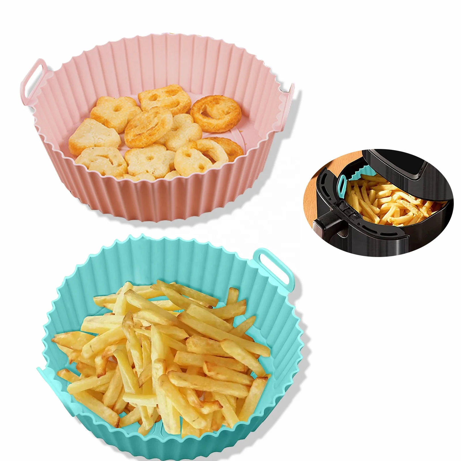 Bpa-free Reusable 8in 9in Air Fryer Silicone Pot Non-stick Silicone Air Fryer Liners Round Baking Pans -Air Fryer Accessories