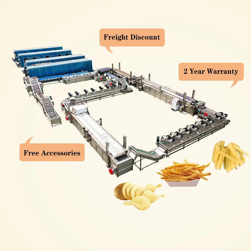 2024 Manufacturing Frying Production Line Fresh Frozen French Fries Sticks Fully Automatic Lays Potato Chips Making Machine