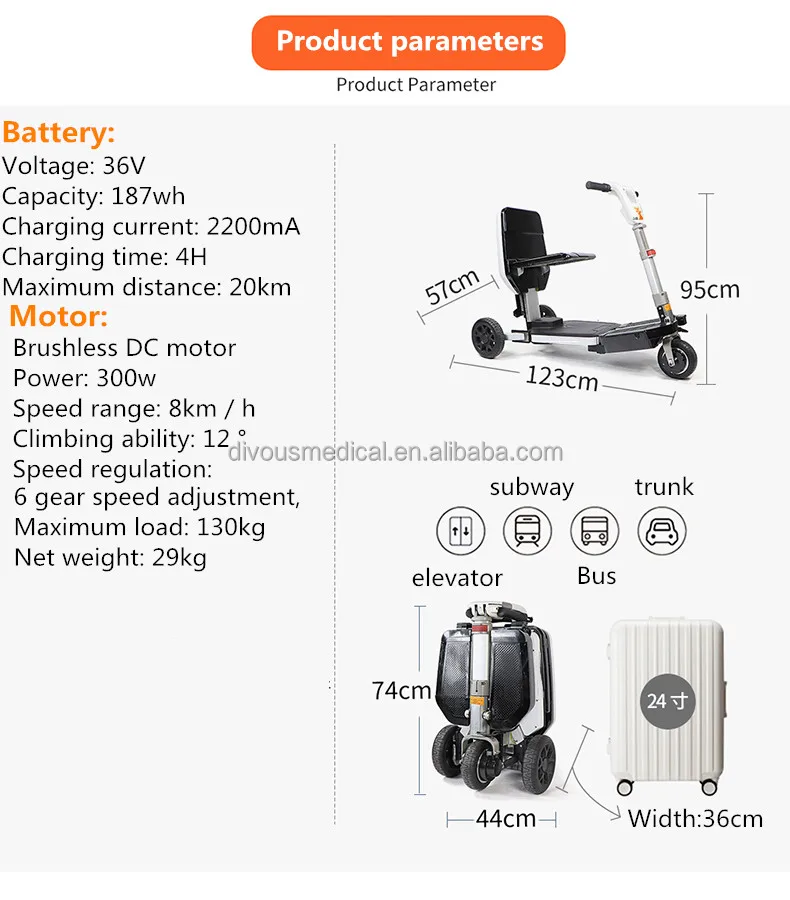 Suitcase Portable Remote Folding Electric Scooter For Disabled Mobility Cycling Available On Plane