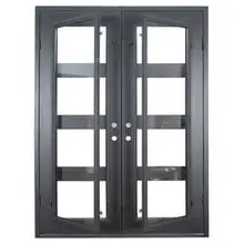 Hand Made Residential house interior partition arched steel door wrought iron frosted double french glass iron door entry