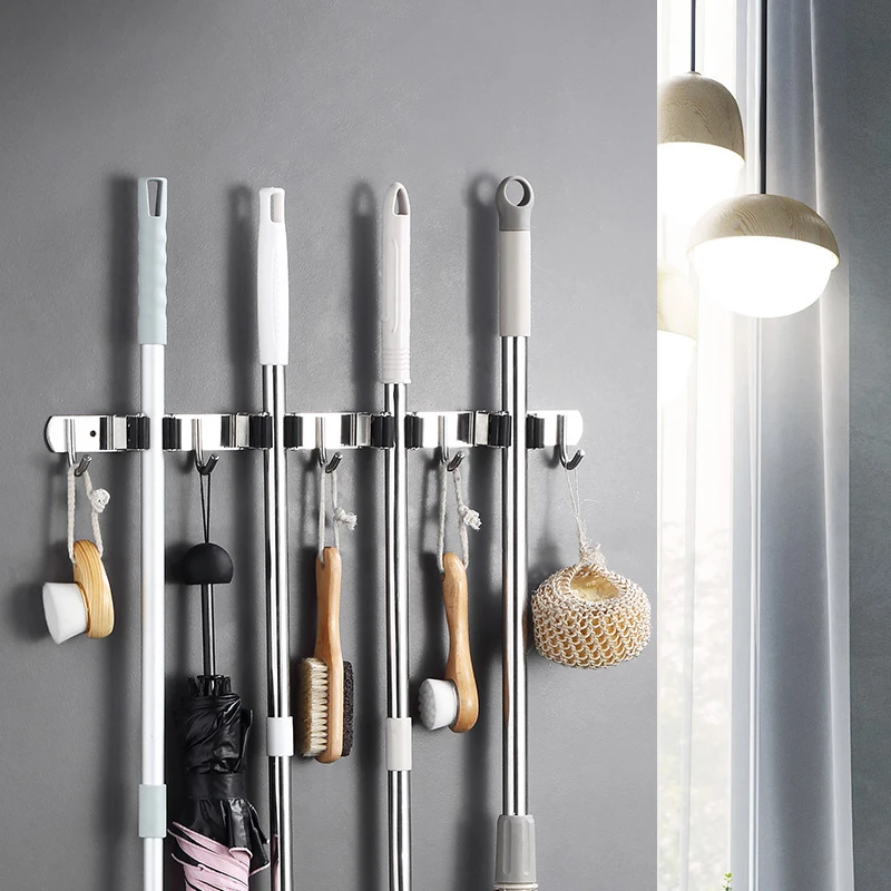 Drop Shipping Mop Holder Hook Drilling installation Broom Storage Holder Bathroom Wall Mounted Stainless Steel Mop Holder