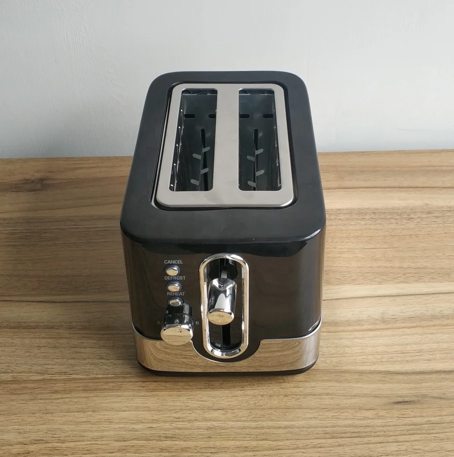 800W 2 slot toaster stainless steel 2 slices anti jam auto pop up toaster machine with reheat and defrost function