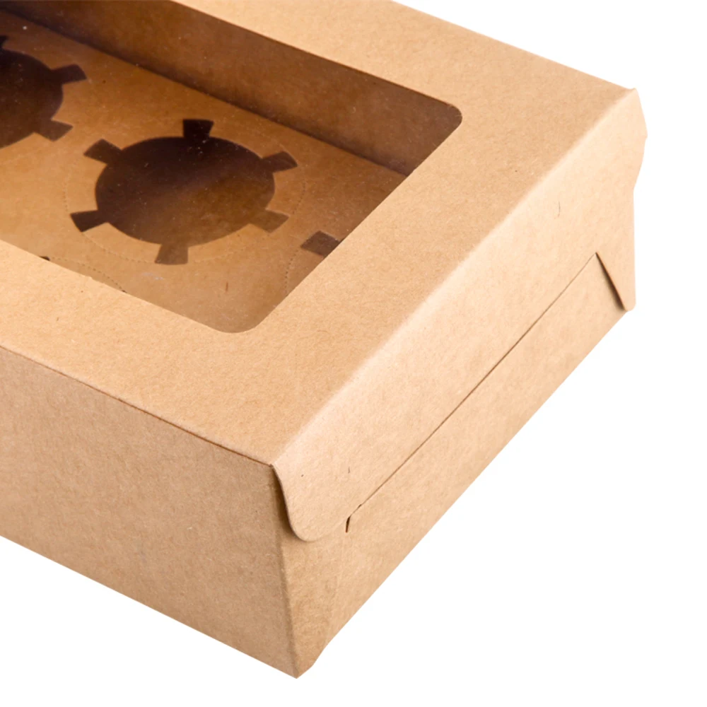 Custom Printed Paper Cupcake Boxes 6 Holes With Window Pastry Cake Packaging Boxes