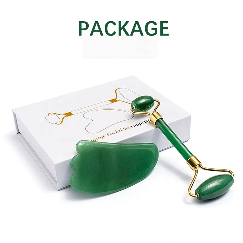 Private Label Laser High Quality Ball Green Stone Jade Roller Gua Sha Set