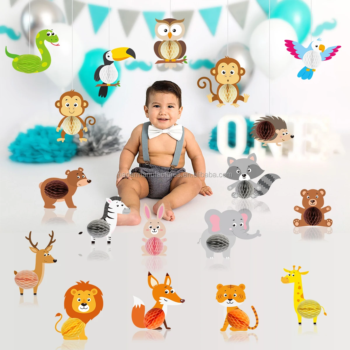 Animal Safari Party supplies Jungle Honeycomb Centerpieces 3D Table Decorations,Birthday Decorations Set Baby Shower Party theme