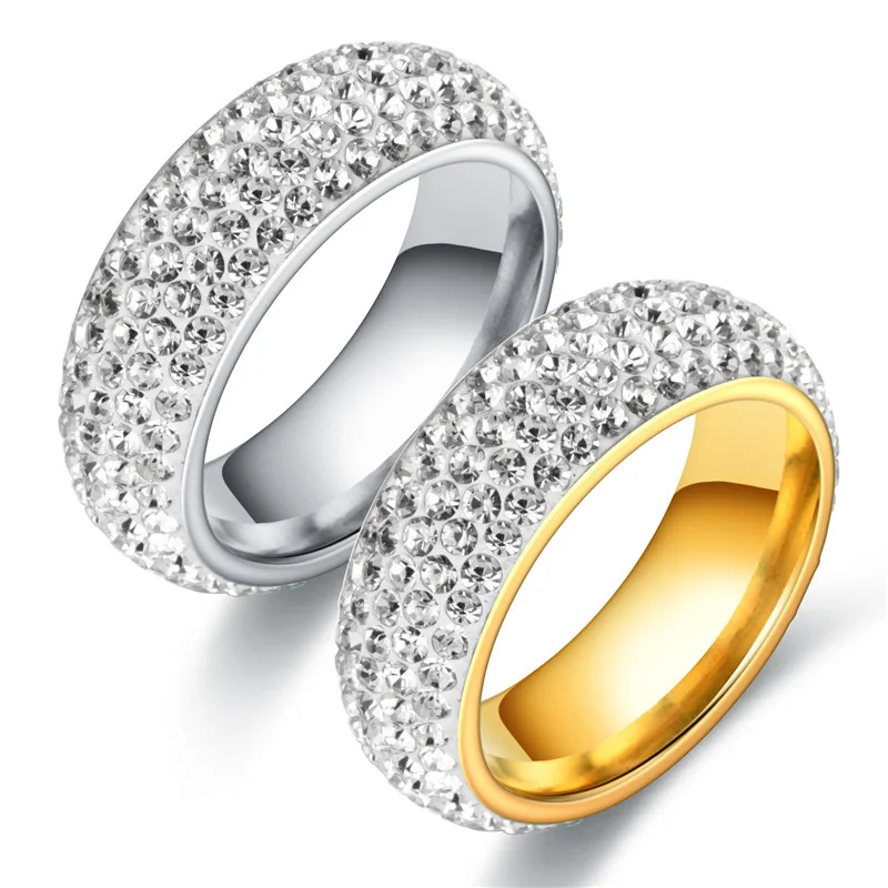Two Rows Three Rows Diamonds Four Rows Arc Surface Ceramic Mud Full Diamond Rings Stainless Steel Ring