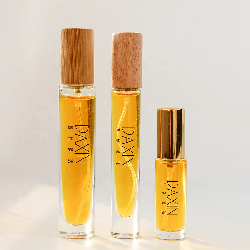 5ml / 10ml / 15ml Screw refillable perfume empty bottle high quality clear perfume bottle with wooden cap