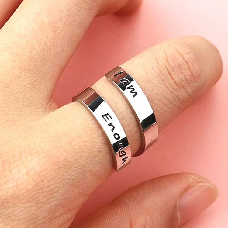 Wholesale Hot Selling Engraved Custom inscription I am Enough Double Opening Stainless Steel Women Men adjustable Ring
