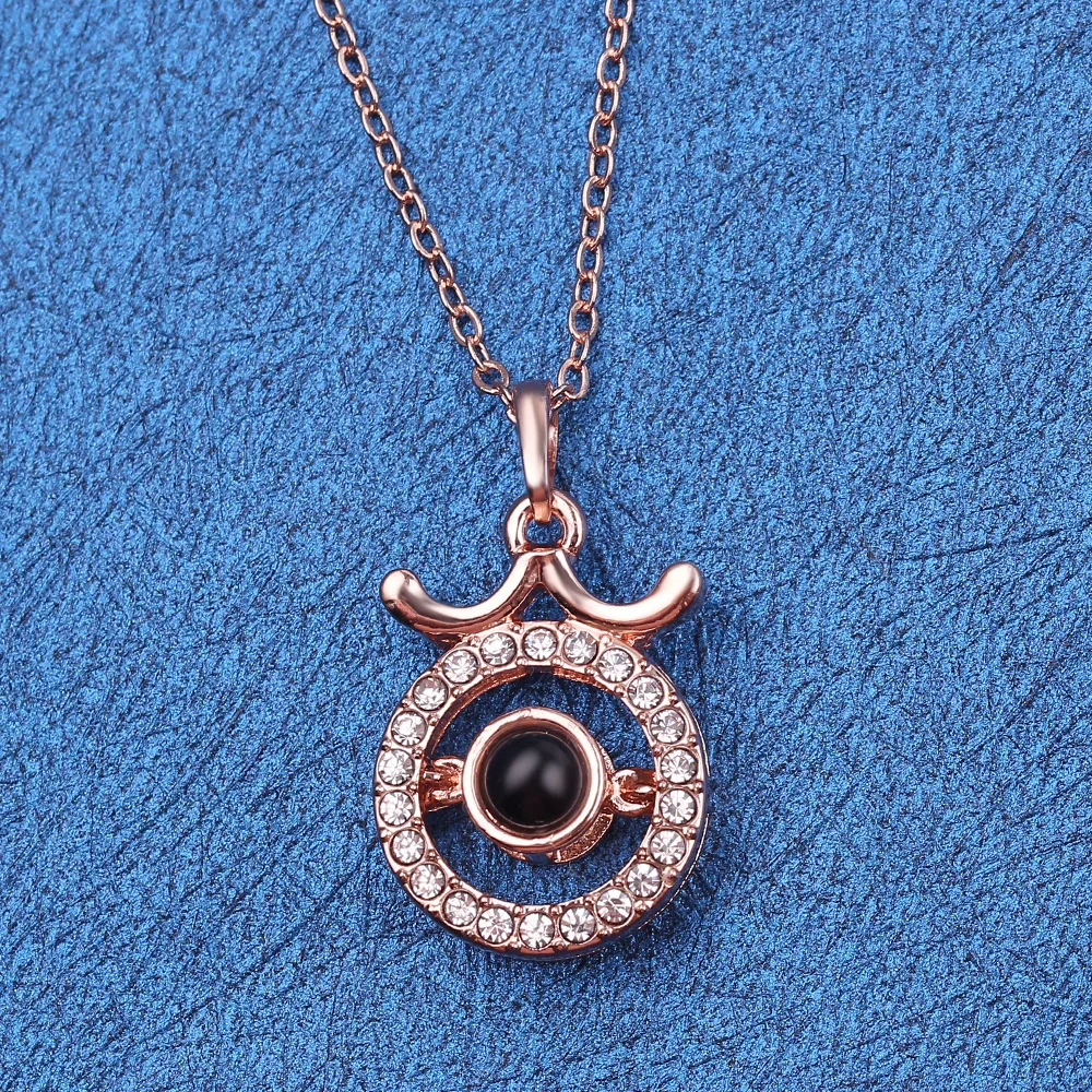 
One hundred kinds of 100 languages I love you necklace Love memory projection necklace female copper necklace jewelry ring 