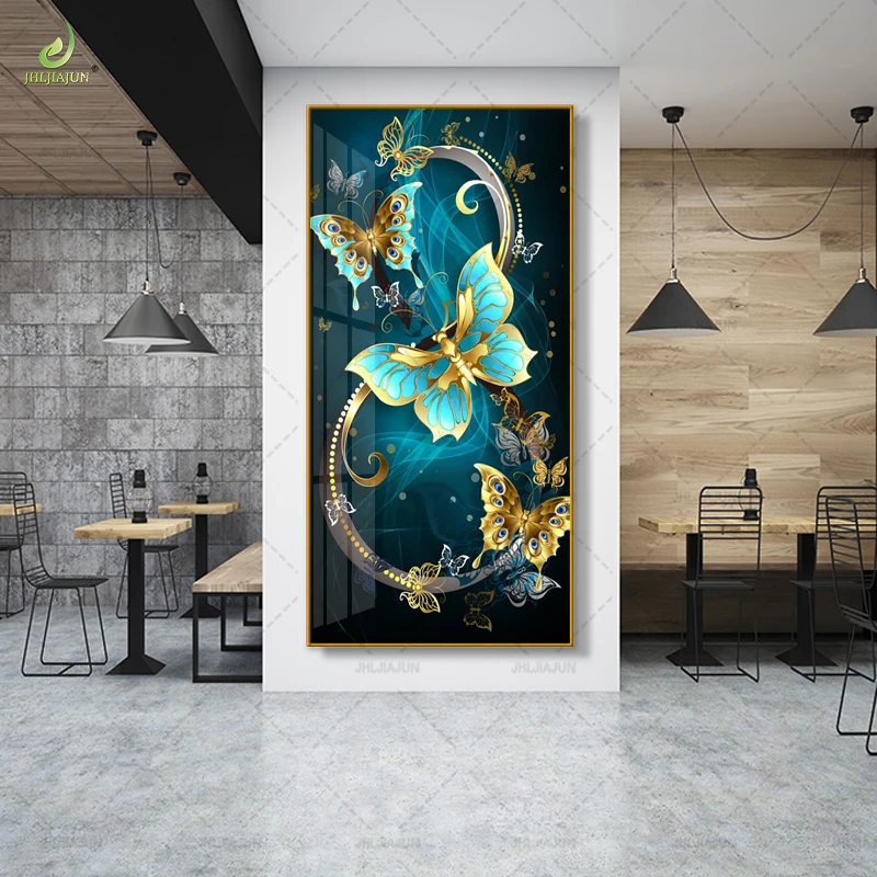 Luxury home decoration with high-definition printed canvas painting, butterfly crystal porcelain home decoration, and LED murals