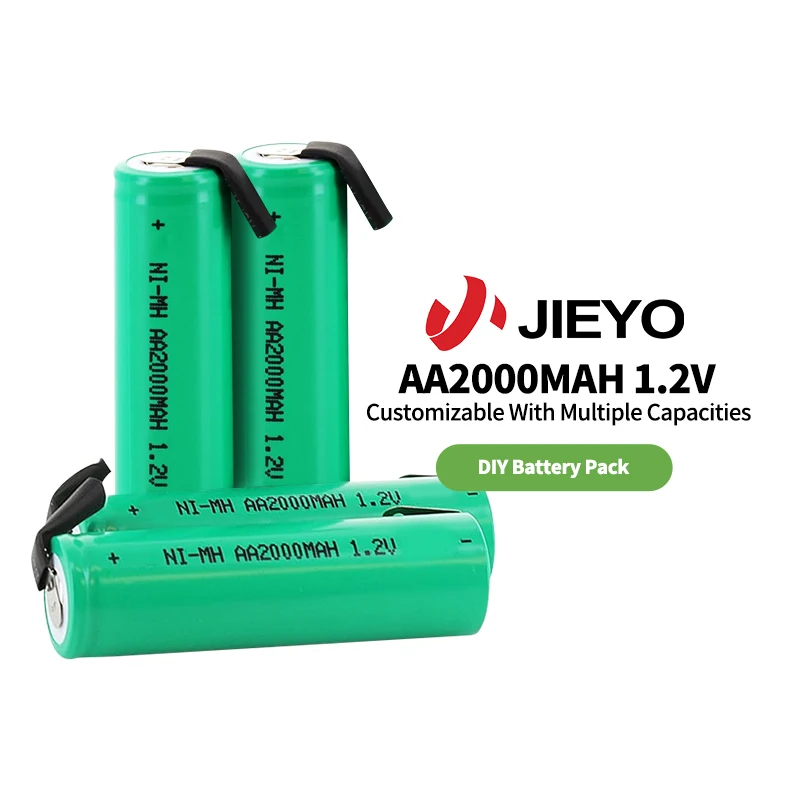 Jieyo NIMH Battery AA Size 1.2v 2000mah NI-MH Rechargeable Cylindrical Batteries Cell Flat Top With Tabs For Trimmers Razors
