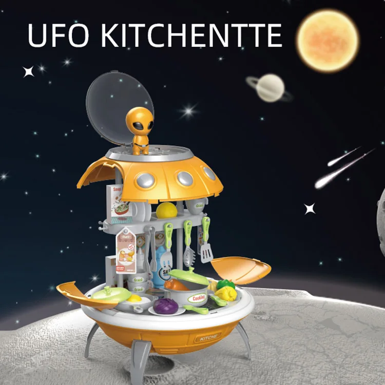 Wholesale Children Pretend Play Sets Toy Food Cooking Girls Set Kids Mini Girl Plastic Miniature UFO Kitchen Play set Toys