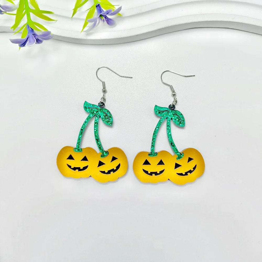 Fashion Creative Colored Cherry Pendant Statement Earrings Horror Jewelry Cute Acrylic Halloween Bling Pumpkin Skull Earring