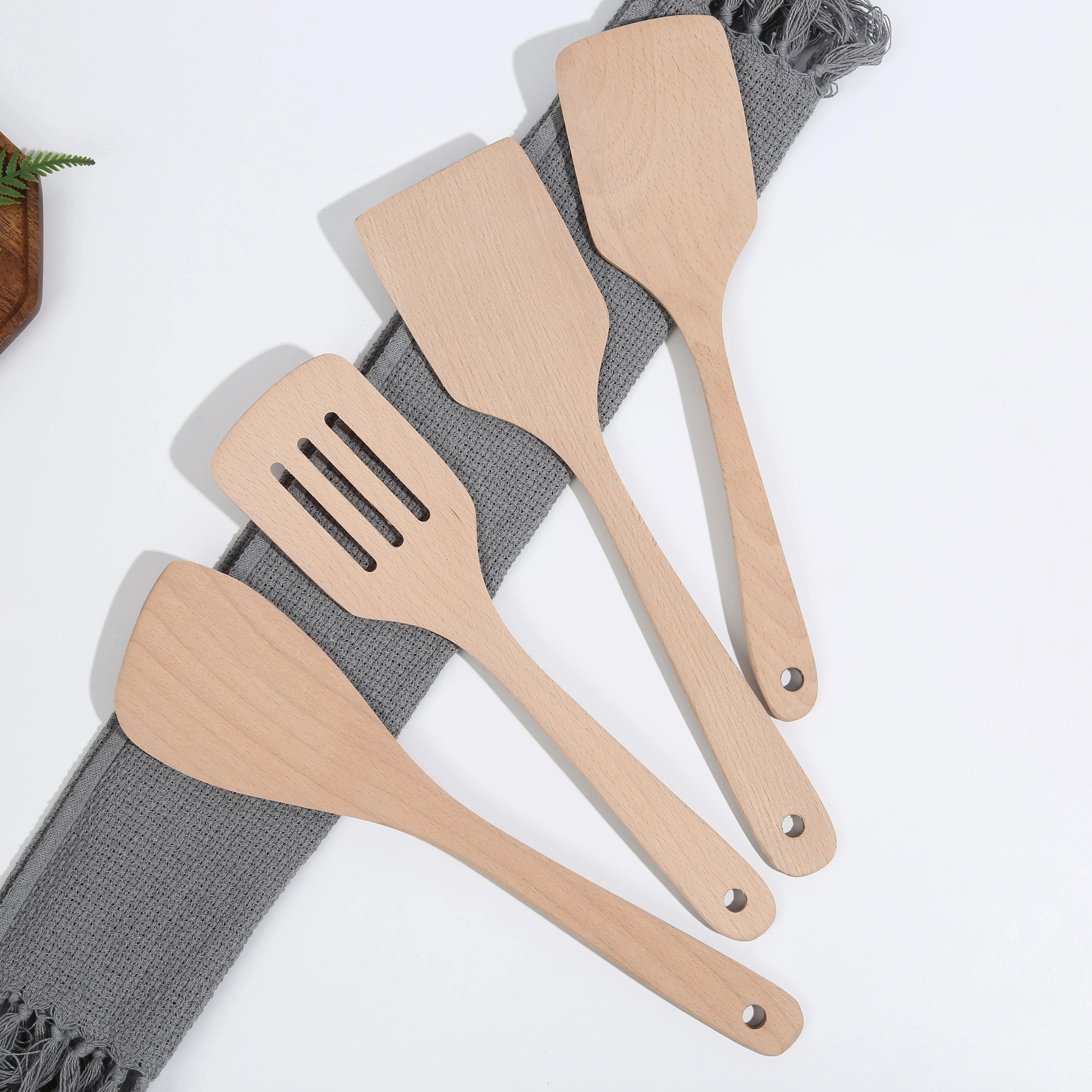 Eco Friendly Biodegradable Cooking Reusable Beech Wooden utensils Spatula Spoon Kitchen Kitchen Accessories Tools set