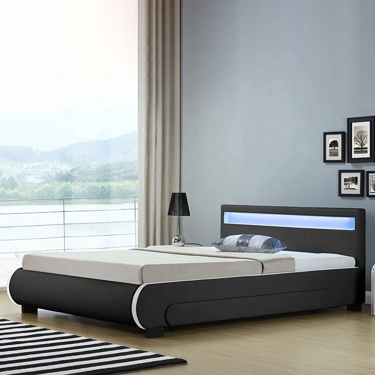 Willsoon Modern European Style King Size Storage Bed 2-Drawer PU Leather with LED Frame Soft and Durable for Home