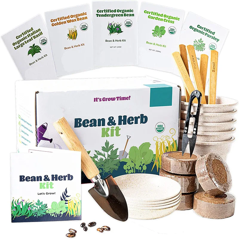 Custom Package Gift Box Home Garden Planter Bean Herbs Complete Starter Growing Kit