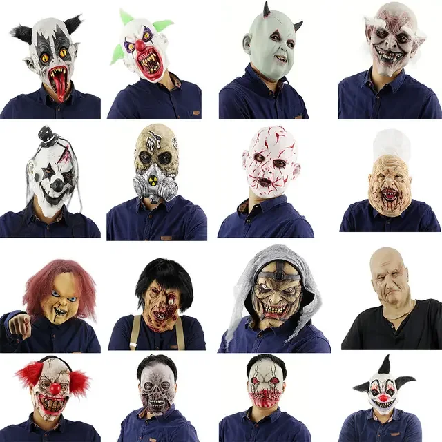Hot Selling Halloween Latex Horror Mask Cosplay Costume Party Creepy Grimace With Vest Realistic Latex Face Cover