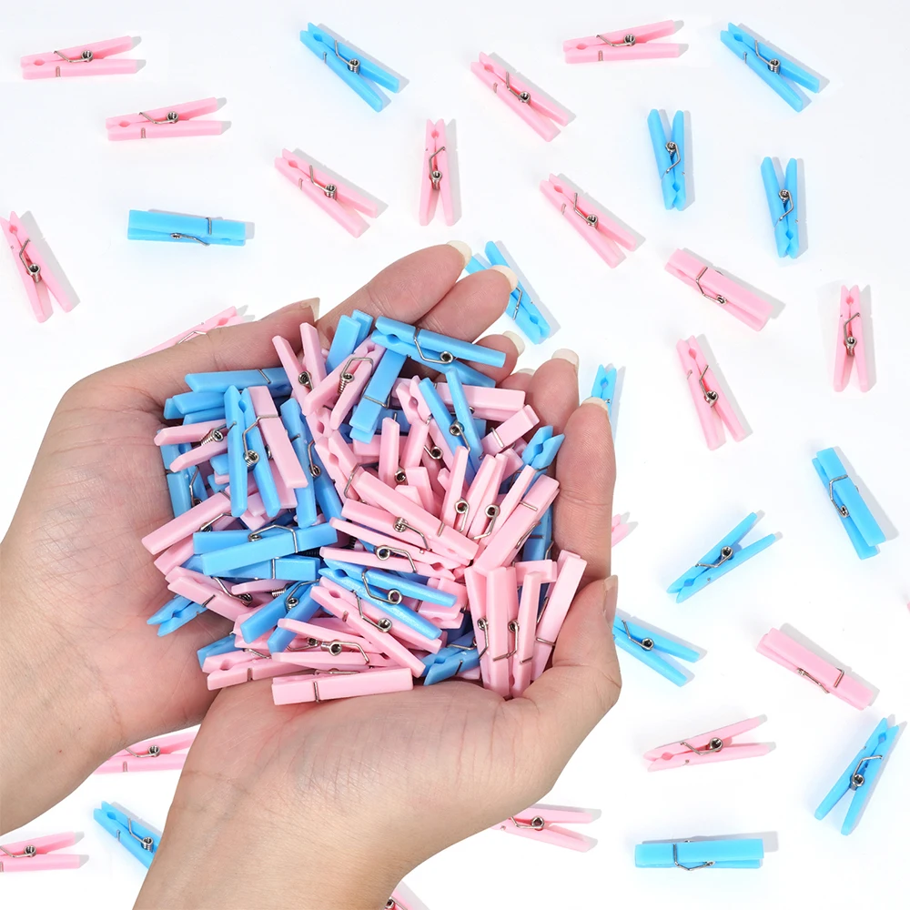 60pcs Colorful Mini Clothes Clips Plastic Baby Shower Clips 1.4 Inch Game Party Dispensing Decoration Durable Small Craft Clips