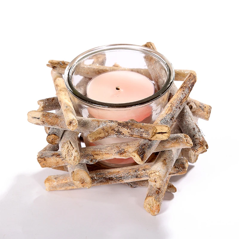 
Country Old Style Wood Candle Stick Holder for Home Decoration 