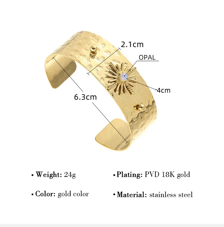 SL24022 Baroque Star Wide Cuff Bangle Bracelets Stainless Steel 18k Gold Plated Fashion Gala Jewelry