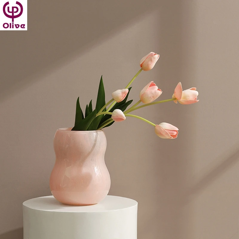 Medieval Glass Vase French Creamy Jade Living Room Aquaculture Flower Arrangement Living Room Decoration Craft Flower Glass Vas