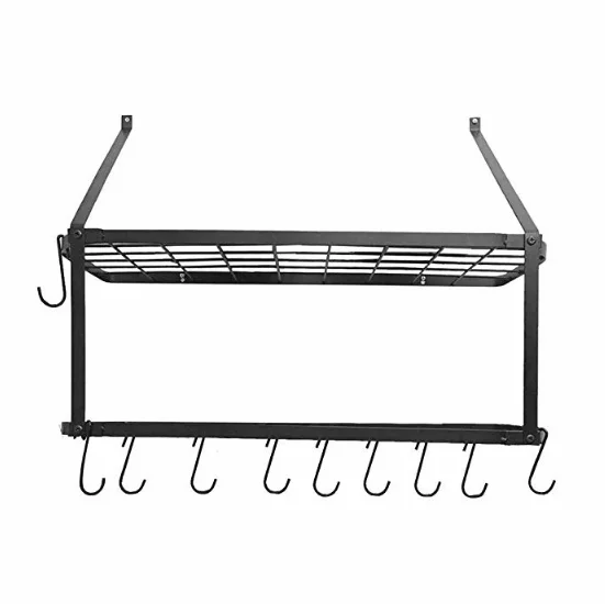 2-tier Wall Mounted Metal Pan Pot Display Rack Dishes Storage Rack for Kitchen