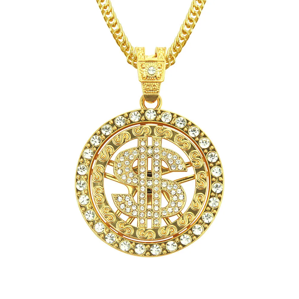 Gold Necklace Chain with Dollar Sign 18K Gold Plated Hip Hop Chain Iced Out Necklace Pendant for Men